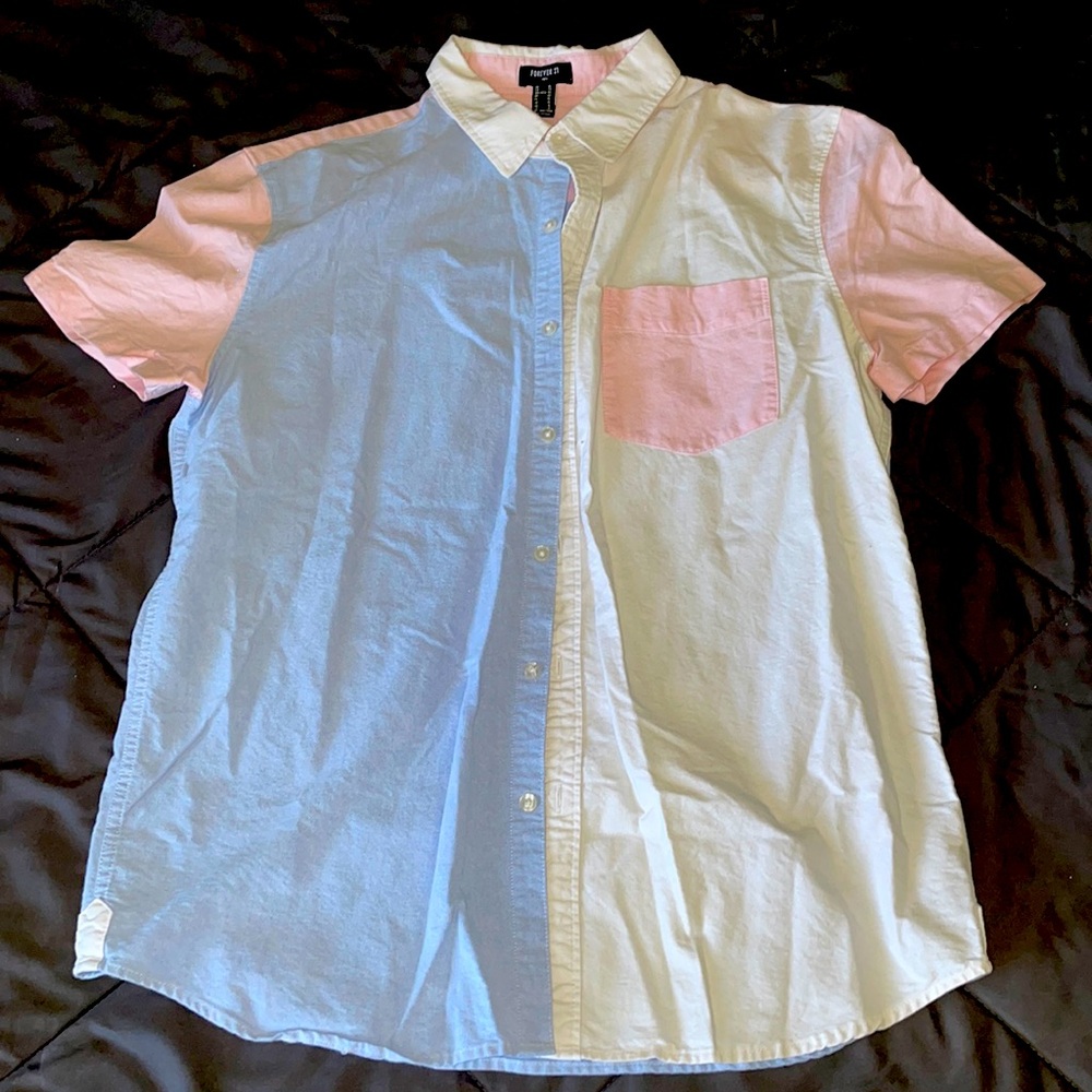 Pink and Blue Short Sleeve Button Up